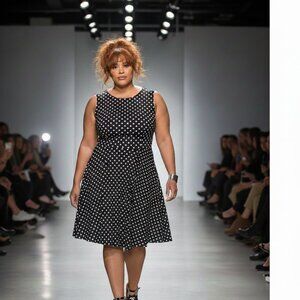 Black with white polka dots fit‎ to flare summer dress Size 26